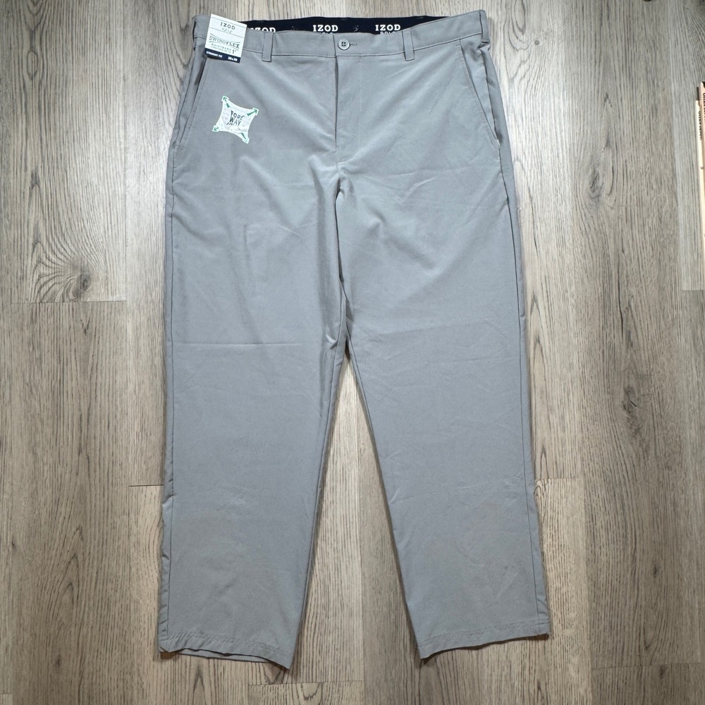 IZOD Golf Swingflex Straight Fit Pants Mens 38x30 Gray 4-Way Stretch New